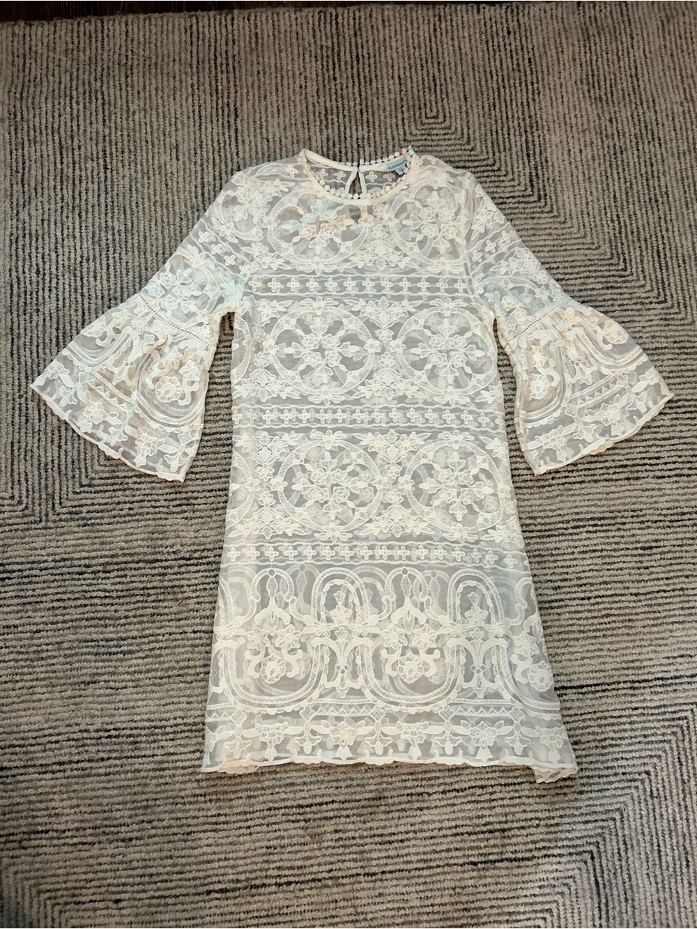 Sundance Embroidered Susannah Lace Overlay Dress 100% Silk White XS bell sleeve - Picture 1 of 7